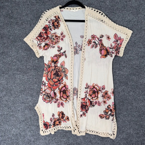 Illa Illa Womens M Floral Kimono Crochet Trim Boho Cottagecore Festival Romantic - Picture 1 of 8